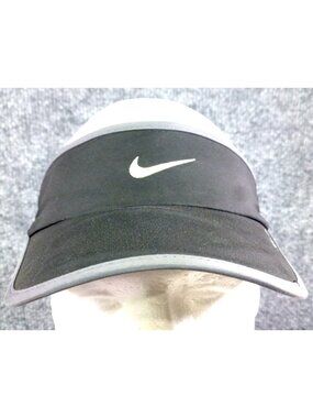 Nike Swoosh Black & Gray Adjustable Visor Hat With NikeFIT Logo Lightweight & Br